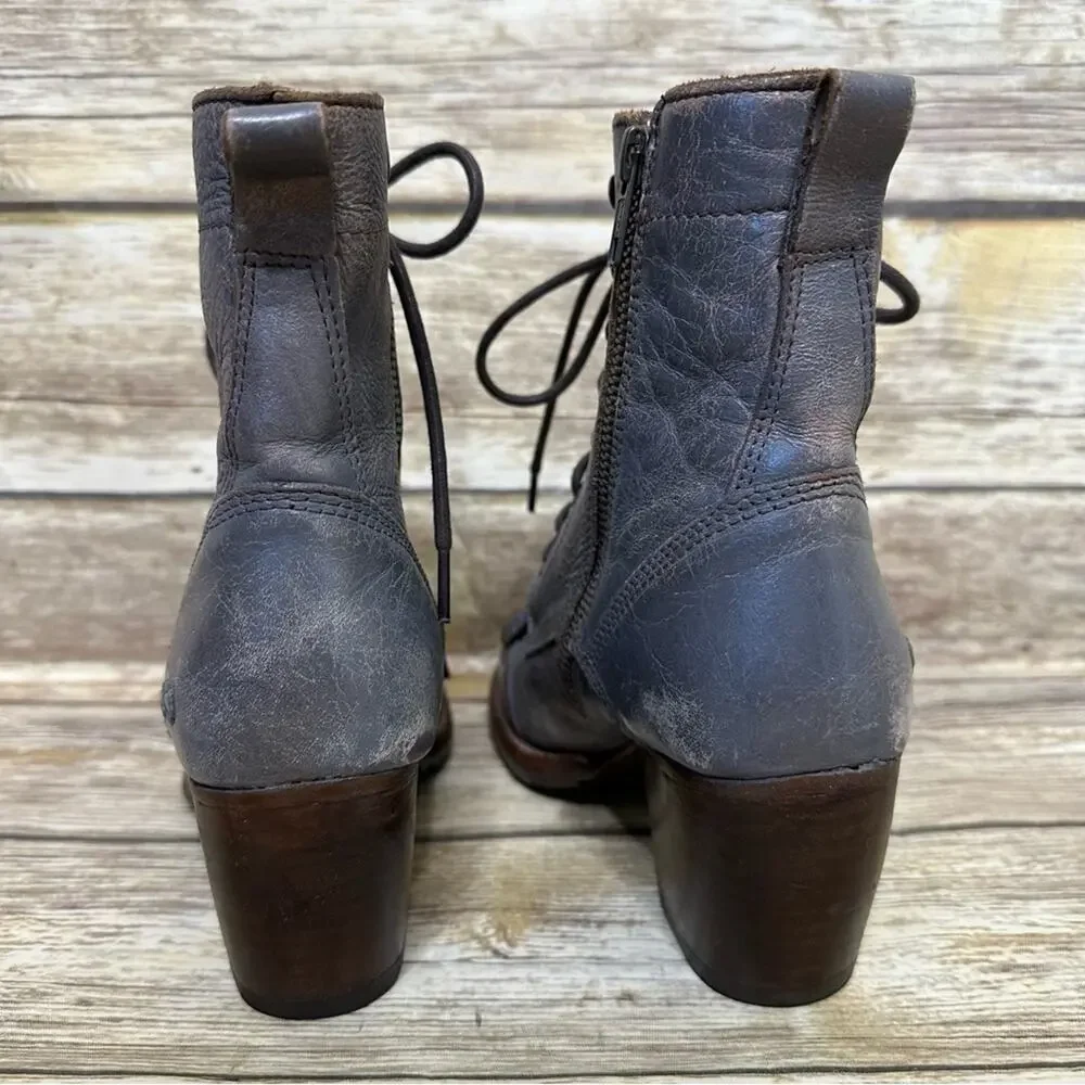BED | STU - FINIS - SMOKE GRAY LUX - Women's Kiltie Boots Bootie Heels -Size 6.5